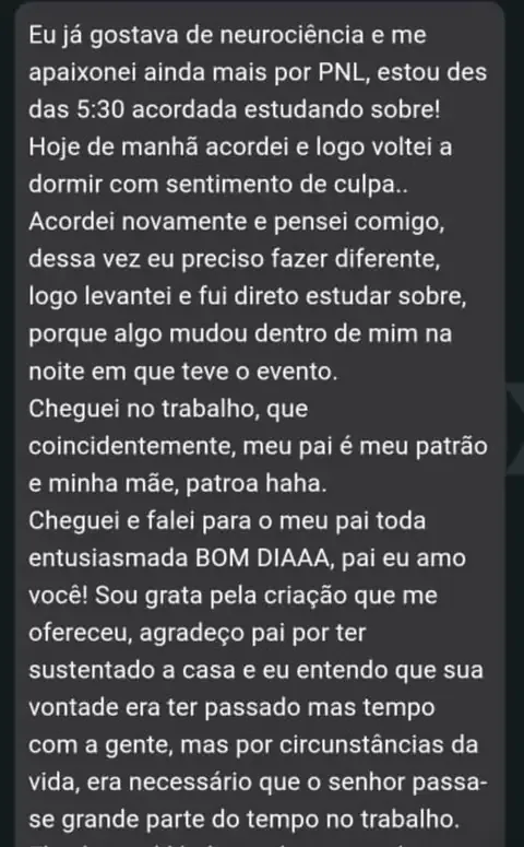 Mensagem real de participante de uma imersão