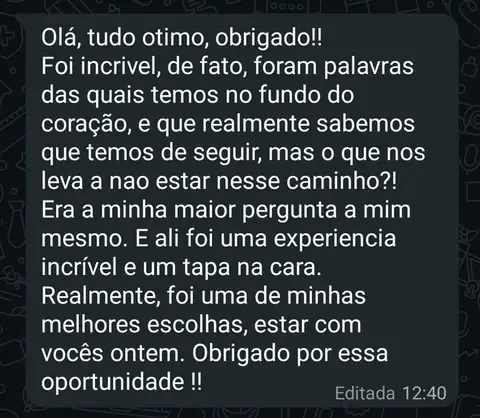 Mensagem real de participante de uma imersão